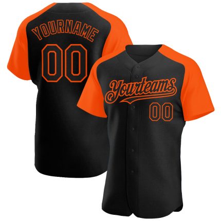 Custom Team Baseball Jersey with Personalized Name & Number - Black Orange Authentic Raglan Sleeves Personalized Black Orange
