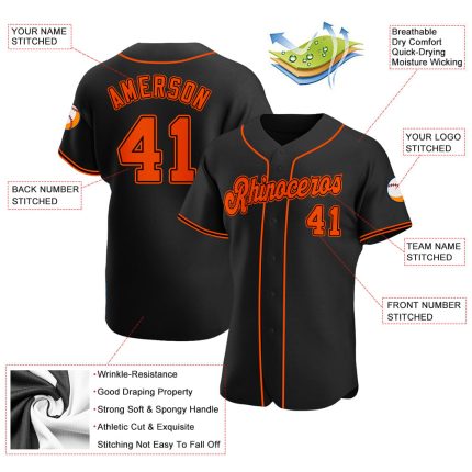 Custom Name and Number Personalized Orange-Black Softball Jersey - Authentic Team Apparel Personalized Black Orange-Black