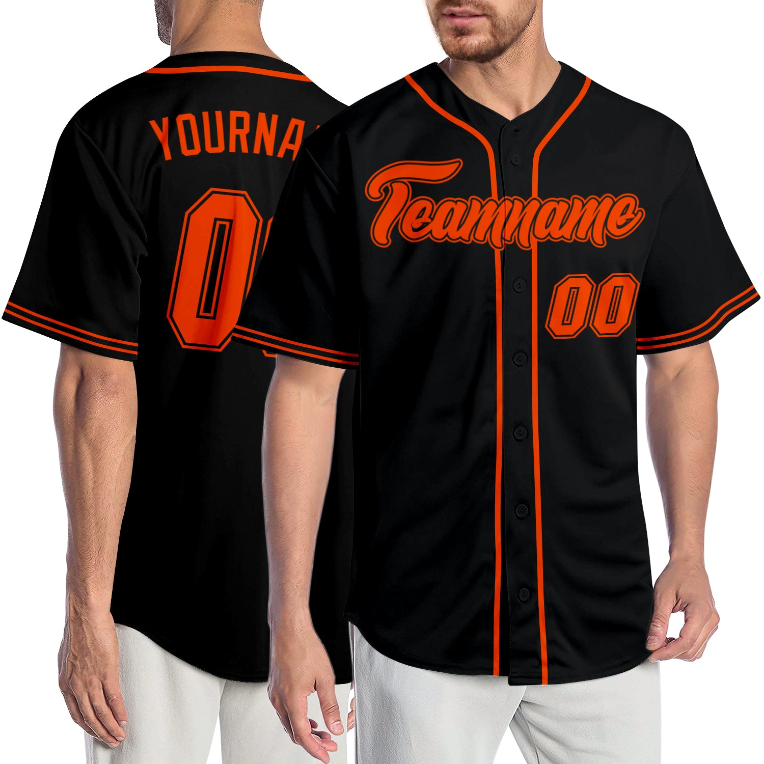 Personalized Orange Black Baseball Jersey - Customizable Sportswear Jersey Personalized Black Orange-Black Baseball Jersey