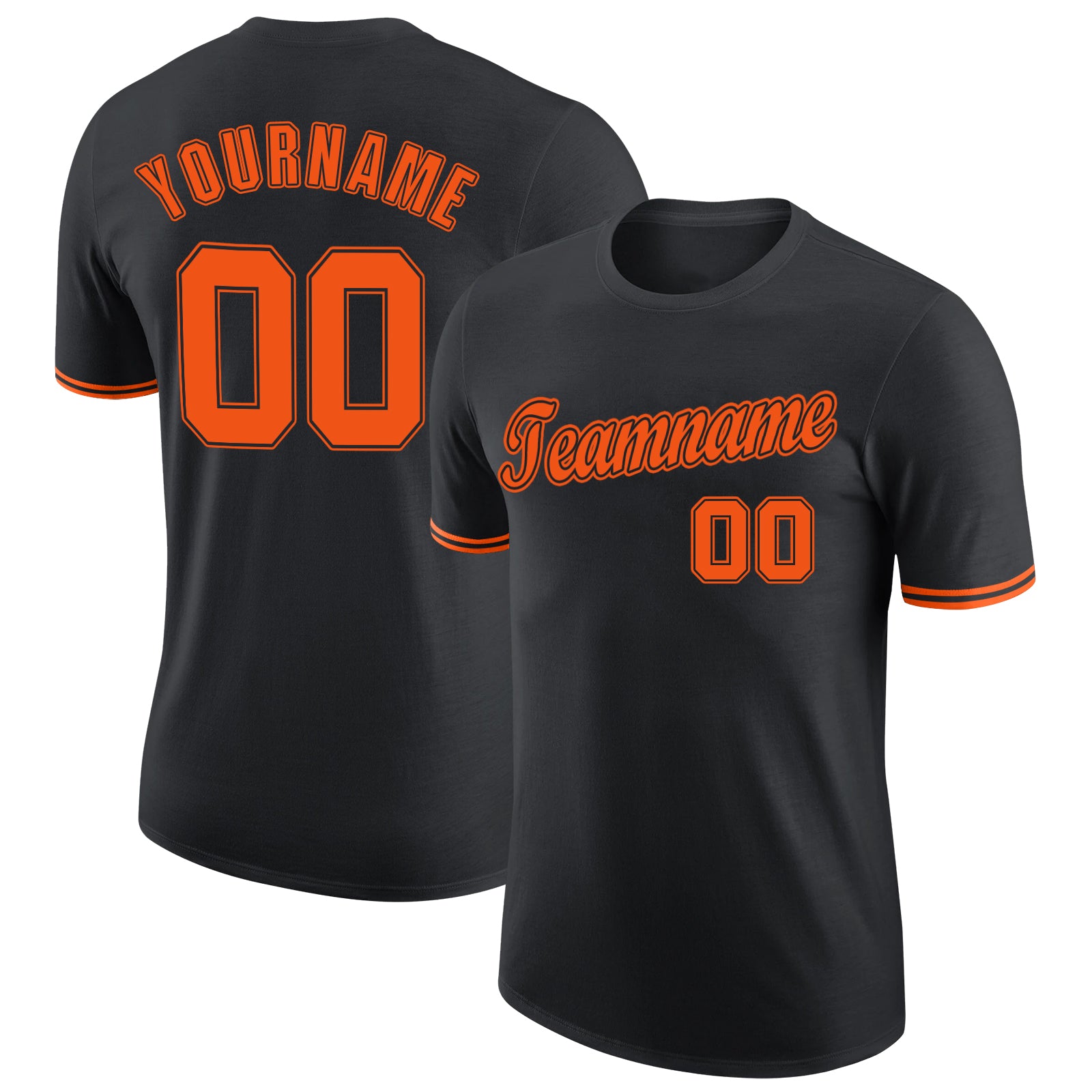 Custom Team Performance T-Shirt with Personalized Name and Number in Black and Orange Personalized Black Orange-Black Performance