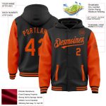 Personalized Two Tone Black Orange Varsity Letterman Bomber Jacket Hoodie Full-Snap Personalized Black Orange Bomber Full-Snap