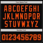 Personalized Varsity Letterman Bomber Jacket Black Orange Two Tone Full-Snap Personalized Black Orange Bomber Full-Snap Varsity