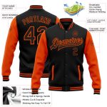 Personalized Black Orange Varsity Letterman Bomber Jacket Full-Snap Two Tone Personalized Black Orange Bomber Full-Snap Varsity