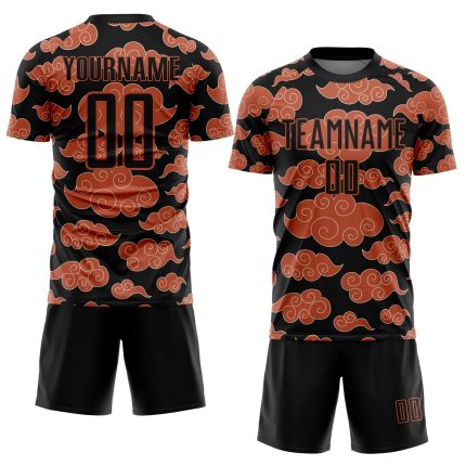 Personalized Black Orange Cloud Soccer Jersey - Custom Sublimation Uniform Personalized Black Orange Cloud Sublimation Soccer