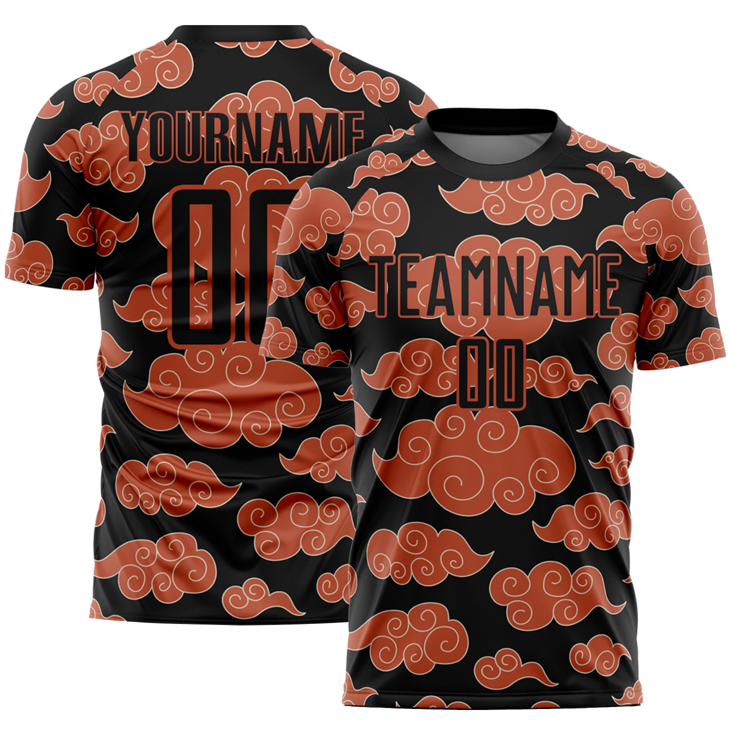 Personalized Black Orange Cloud Soccer Jersey - Custom Sublimation Uniform Personalized Black Orange Cloud Sublimation Soccer