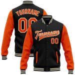 Custom Name Number Varsity Letterman Jacket Personalized Black Orange-Cream Bomber Full-Snap Two Tone Personalized Black