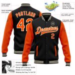 Custom Name Number Varsity Letterman Jacket Personalized Black Orange-Cream Bomber Full-Snap Two Tone Personalized Black