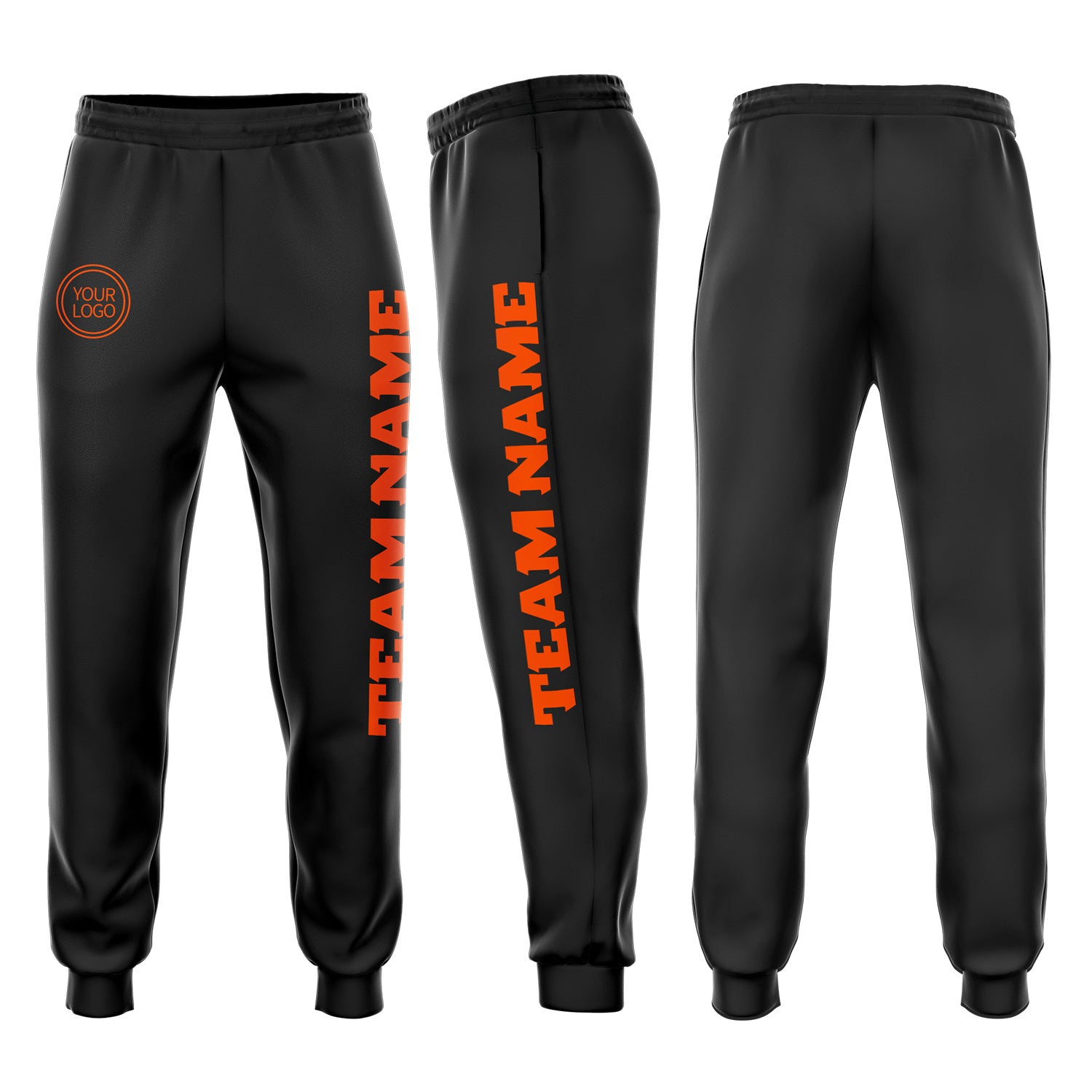 Custom Team Name Number Fleece Jogger Sweatpants - Personalized Black Orange Athletic Pants Personalized Black Orange Fleece