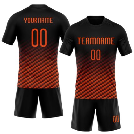 Personalized Orange Black Geometric Volleyball Jersey Uniform for Sublimation Printing Personalized Black Orange Geometric