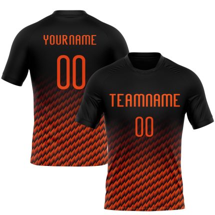 Personalized Orange Black Geometric Volleyball Jersey Uniform for Sublimation Printing Personalized Black Orange Geometric