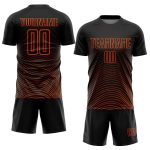 Custom Black Orange Gradient Geometric Lines Soccer Jersey Uniform for Men and Women Personalized Black Orange Gradient Geometric