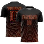 Custom Black Orange Gradient Geometric Lines Soccer Jersey Uniform for Men and Women Personalized Black Orange Gradient Geometric