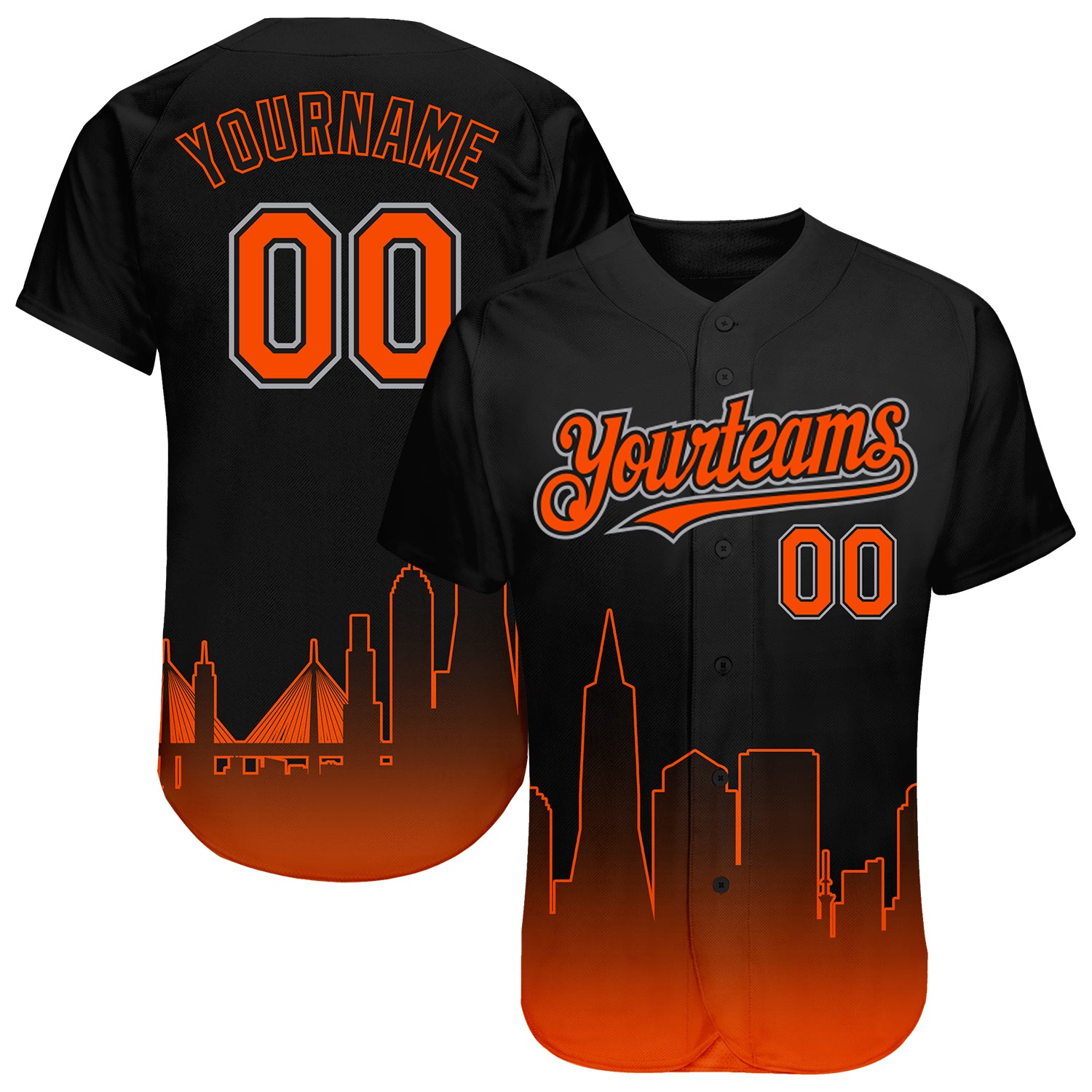 Personalized San Francisco City Edition Fade Baseball Jersey - Black Orange-Gray 3D Fashion Style Personalized Black Orange-Gray