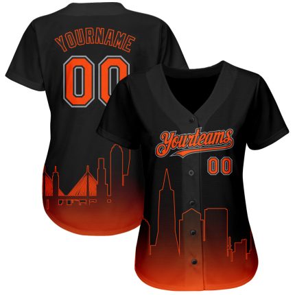 Personalized San Francisco City Edition Fade Baseball Jersey - Black Orange-Gray 3D Fashion Style Personalized Black Orange-Gray