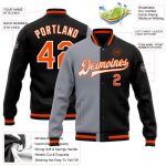 Personalized Bomber Jacket Black Orange Gray Full-Snap Varsity Letterman Fashion Personalized Black Orange-Gray Bomber Full-Snap