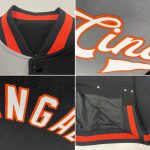 Personalized Bomber Jacket Black Orange Gray Full-Snap Varsity Letterman Fashion Personalized Black Orange-Gray Bomber Full-Snap