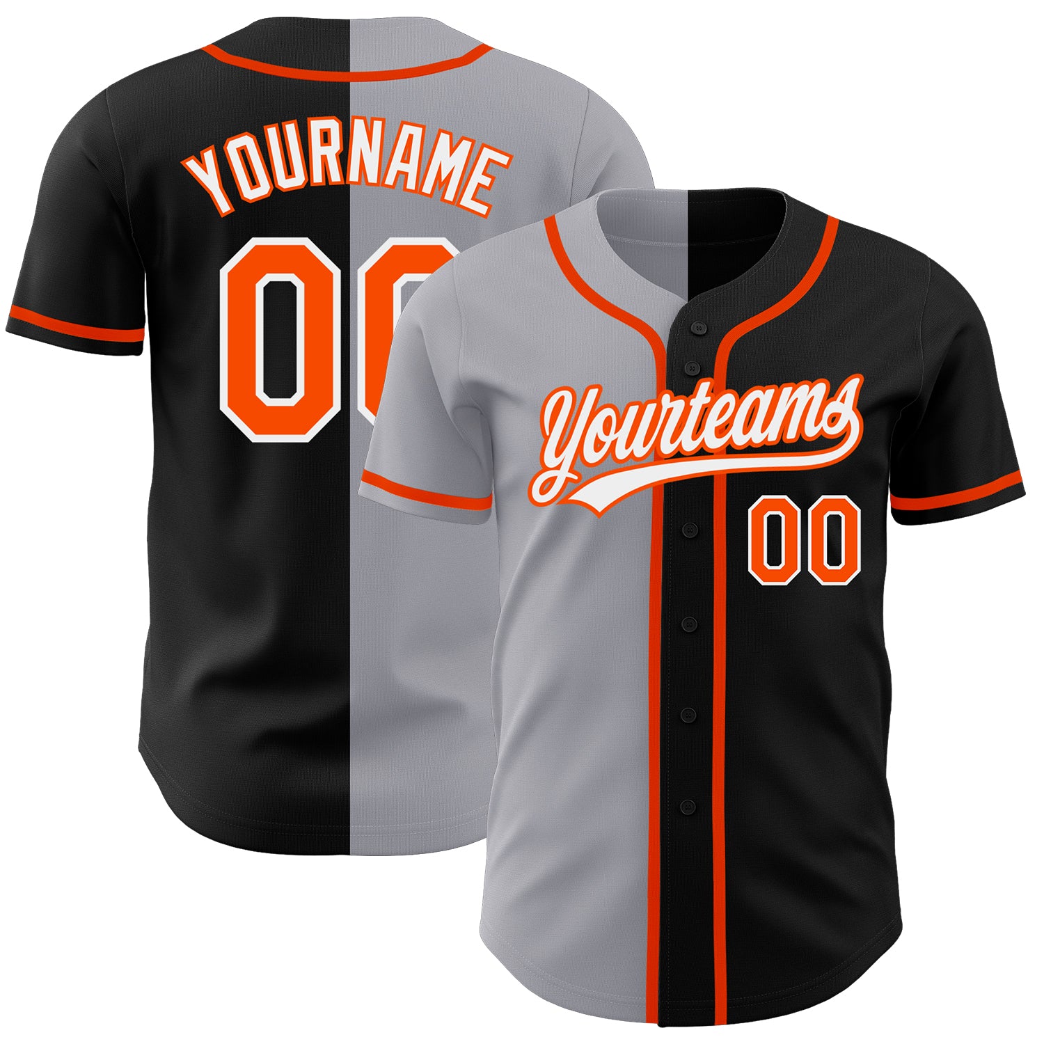 Personalized Black Orange Gray Split Fashion Baseball Jersey for Men Personalized Black Orange-Gray Split Fashion Baseball