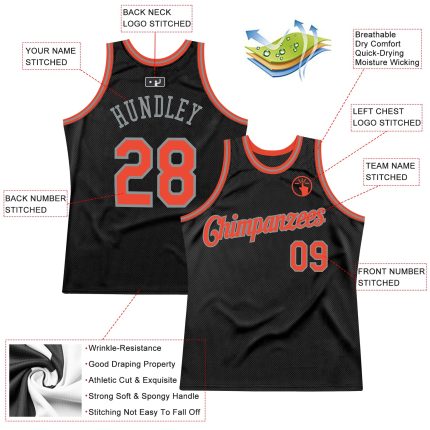 Personalized Black and Orange Gray Basketball Jersey for Men - Custom Throwback Style Personalized Black Orange-Gray Throwback