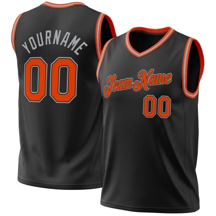 Personalized Throwback Basketball Jersey 3 - Black and Orange-Gray Design Personalized Black Orange-Gray Throwback Basketball