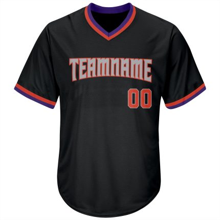 Personalized Black Orange Gray Rib-Knit Baseball Jersey Shirt for Men Personalized Black Orange-Gray Throwback Rib-Knit Baseball