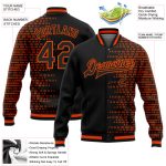 Personalized 3D Varsity Letterman Jacket in Black Orange Halftone - Full-Snap Bomber Style Personalized Black Orange Halftone