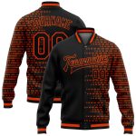 Personalized 3D Varsity Letterman Jacket in Black Orange Halftone - Full-Snap Bomber Style Personalized Black Orange Halftone
