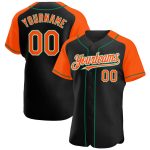 Custom Baseball Jersey with Personalized Name and Number - Black, Orange & Kelly Green Authentic Raglan Sleeves Personalized