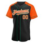 Custom Baseball Jersey with Personalized Name and Number - Black, Orange & Kelly Green Authentic Raglan Sleeves Personalized