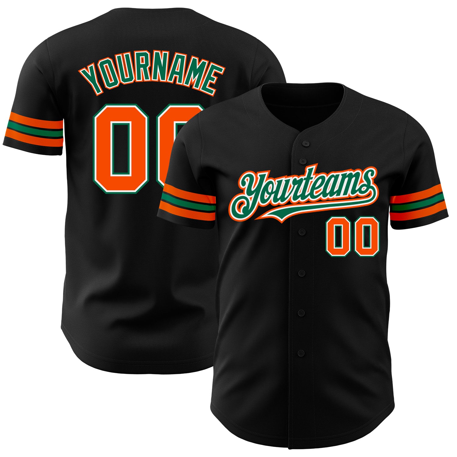 Personalized Baseball Jersey Black Orange Kelly Green Style 3 for Men and Women Personalized Black Orange-Kelly Green Baseball
