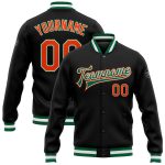 Custom Name Number Varsity Letterman Jacket Black Orange Kelly Green Bomber Full-Snap Personalized Team Apparel Personalized