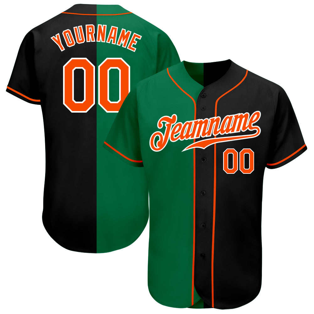 Personalized Black Orange Kelly Green Fashion Baseball Jersey for Men and Women Personalized Black Orange-Kelly Green Split