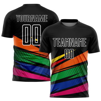 Custom Sublimation Soccer Jersey with Personalized Name and Number - Black Orange Kelly Green Team Uniform Personalized Black