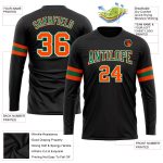 Personalized Black Orange Kelly Green White Long Sleeve Performance Tee Shirt Personalized Black Orange Kelly Green-White