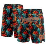 Personalized Basketball Shorts with Black Orange-Lakes Blue 3D Hawaii Coconut Palms Design Personalized Black Orange-Lakes