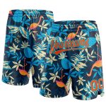 Personalized Flamingo Basketball Shorts with Black Orange-Lakes Blue 3D Palm Leaves Personalized Black Orange-Lakes Blue