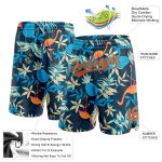 Personalized Flamingo Basketball Shorts with Black Orange-Lakes Blue 3D Palm Leaves Personalized Black Orange-Lakes Blue