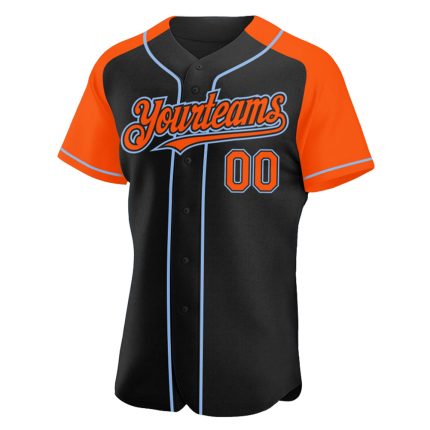 Custom Name Number Baseball Jersey - Personalized Black Orange Light Blue Authentic Raglan Sleeves Personalized Black Orange-Light