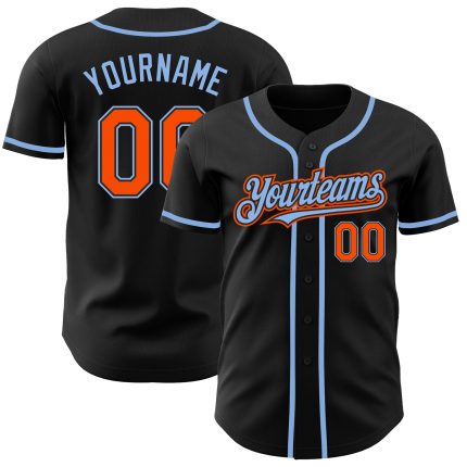 Personalized Baseball Jersey - Black, Orange & Light Blue Custom Sports Apparel Personalized Black Orange-Light Blue Baseball