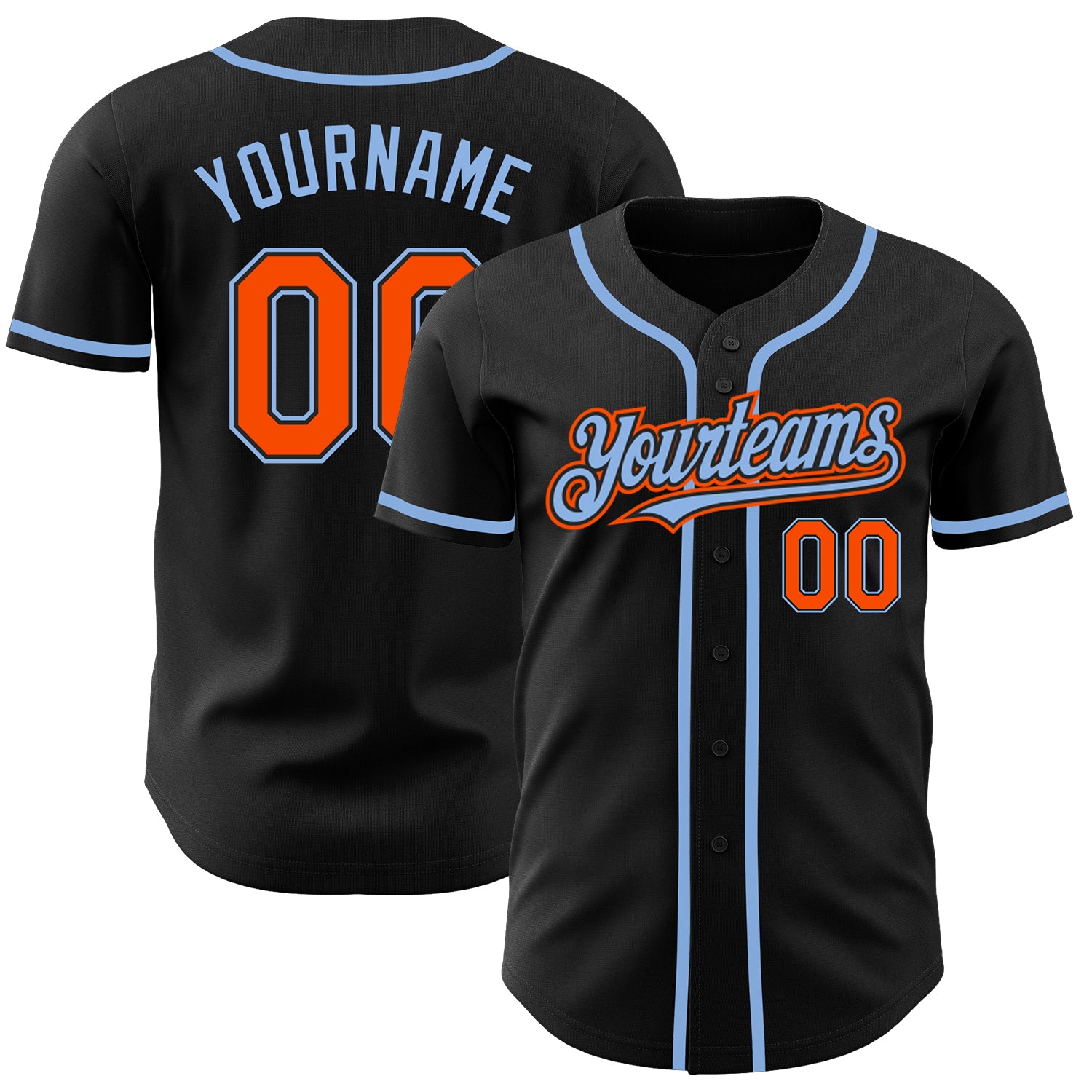 Personalized Baseball Jersey - Black, Orange & Light Blue Custom Sports Apparel Personalized Black Orange-Light Blue Baseball