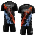 Personalized Dripping Splatter Soccer Uniform Jersey - Black Light Blue Orange Personalized Black Orange-Light Blue Dripping