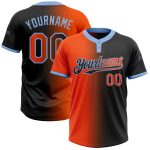 Personalized Unisex Softball Jersey Black Orange Light Blue Gradient Two-Button Personalized Black Orange-Light Blue Gradient