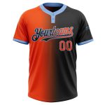 Custom Softball Jersey Unisex Two-Button Fashion Gradient Black Orange Light Blue with Personalized Name and Number Personalized