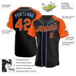 Personalized Black Orange Light Blue Baseball Jersey with Raglan Sleeves Personalized Black Orange-Light Blue Raglan Sleeves