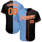 Personalized Black Orange Light Blue Split Fashion Baseball Jersey for Men and Women Personalized Black Orange-Light Blue
