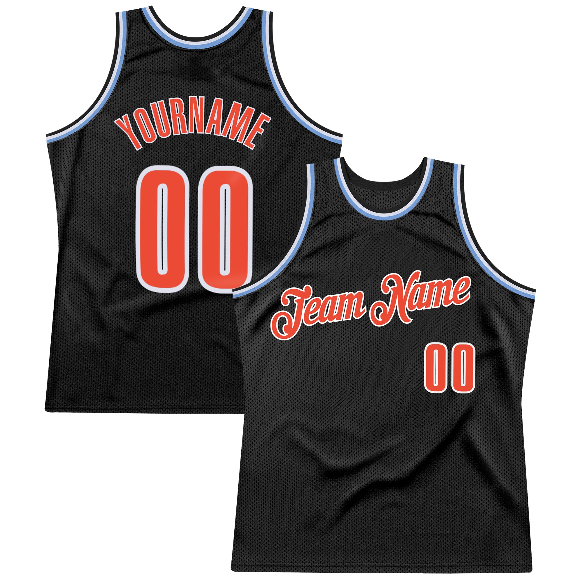 Personalized Black Orange Light Blue Basketball Jersey for Men and Women - Throwback Style Personalized Black Orange-Light