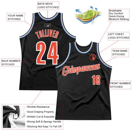 Personalized Black Orange Light Blue Basketball Jersey for Men and Women - Throwback Style Personalized Black Orange-Light