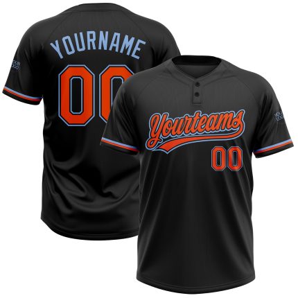 Personalized Unisex Softball Jersey - Black Orange Light Blue Two-Button Style Personalized Black Orange-Light Blue Two-Button