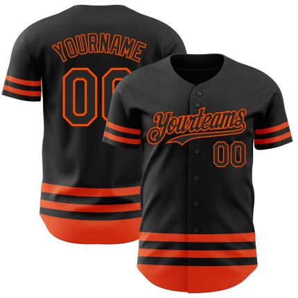 Custom Name and Number Personalized Authentic Baseball Jersey - Black Orange Line Team Jersey Personalized Black Orange Line