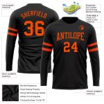 Personalized Performance T-Shirt in Black and Orange - Long Sleeve Athletic Tee Personalized Black Orange Long Sleeve Performance