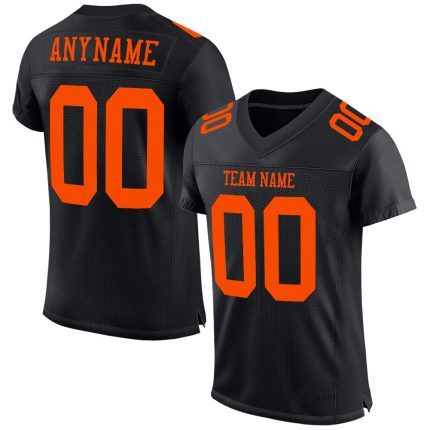 Custom Black Orange Football Jersey - Personalized Team Name and Number, Authentic Mesh Design Personalized Black Orange